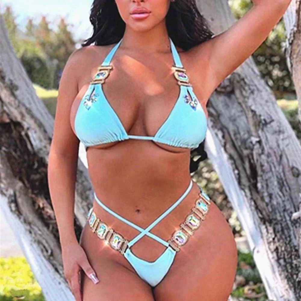 NEW Sparkling Bling Crystal Rhinestone Bikini Swimsuit Beachwear + FREE … - Picture 13 of 14